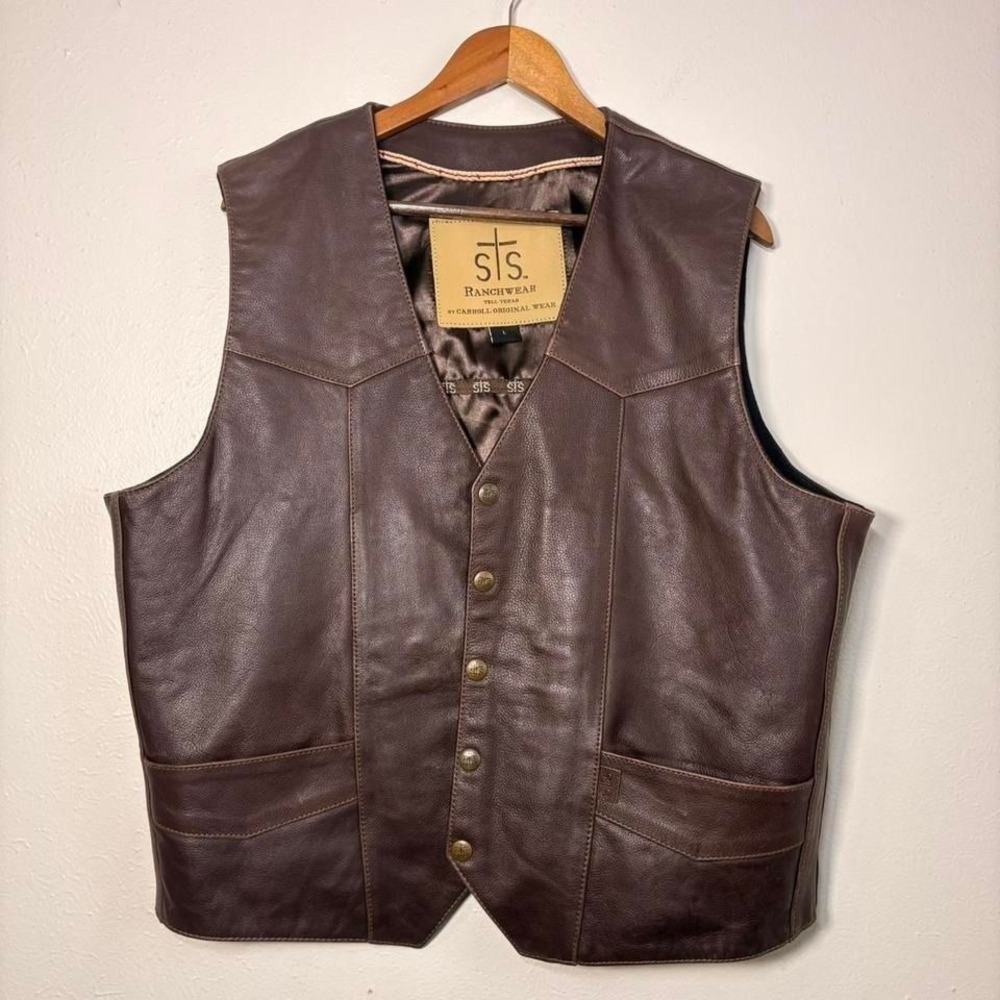 STS Ranchwear Size LG Brown Genuine Leather Texan Vest Western The Chisum